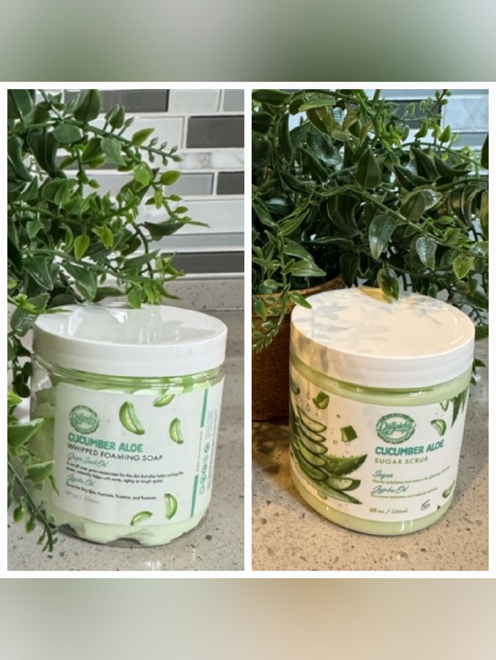 New Aminnah Cucumber Aloe Whipped Foaming Soap & Body Sugar Scrub Set